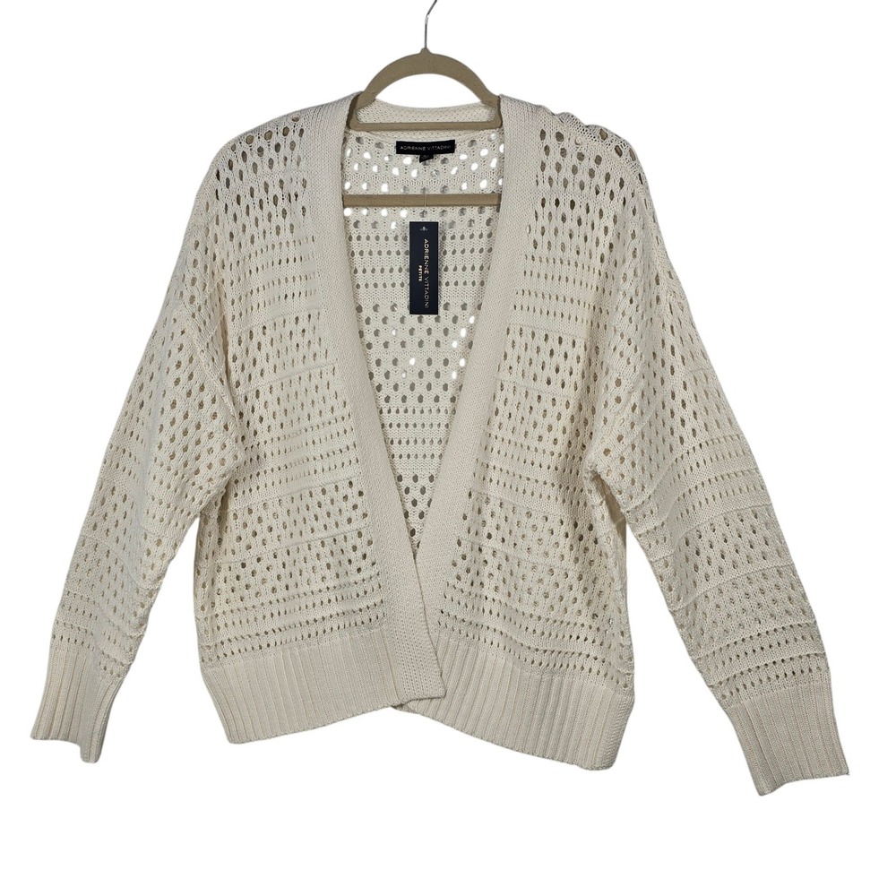Adrienne Vittadini‎ Petite XL Cream Open Knit Cotton Blend Cardigan Layering NWT
